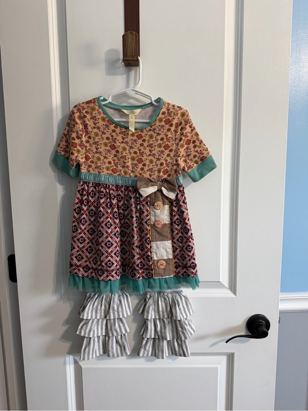 Matilda Jane Girls Floral & Geometric Layered Dress with Ruffle Leggings